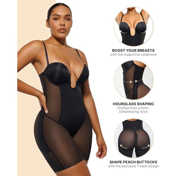 Strapless Shapewear Deep Plunge Corset Tummy Control Backless Bodysuit for Women - Picture 3 of 6